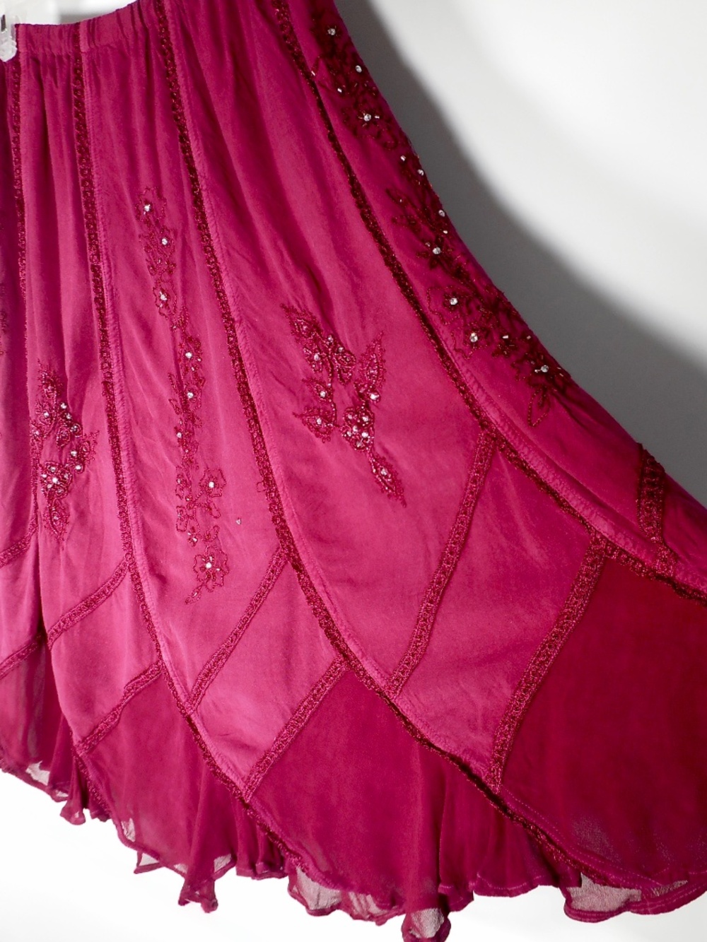 Soft Surroundings Rayon Maroon Sz M L Boho Beaded Long Maxi Skirt Renaissance